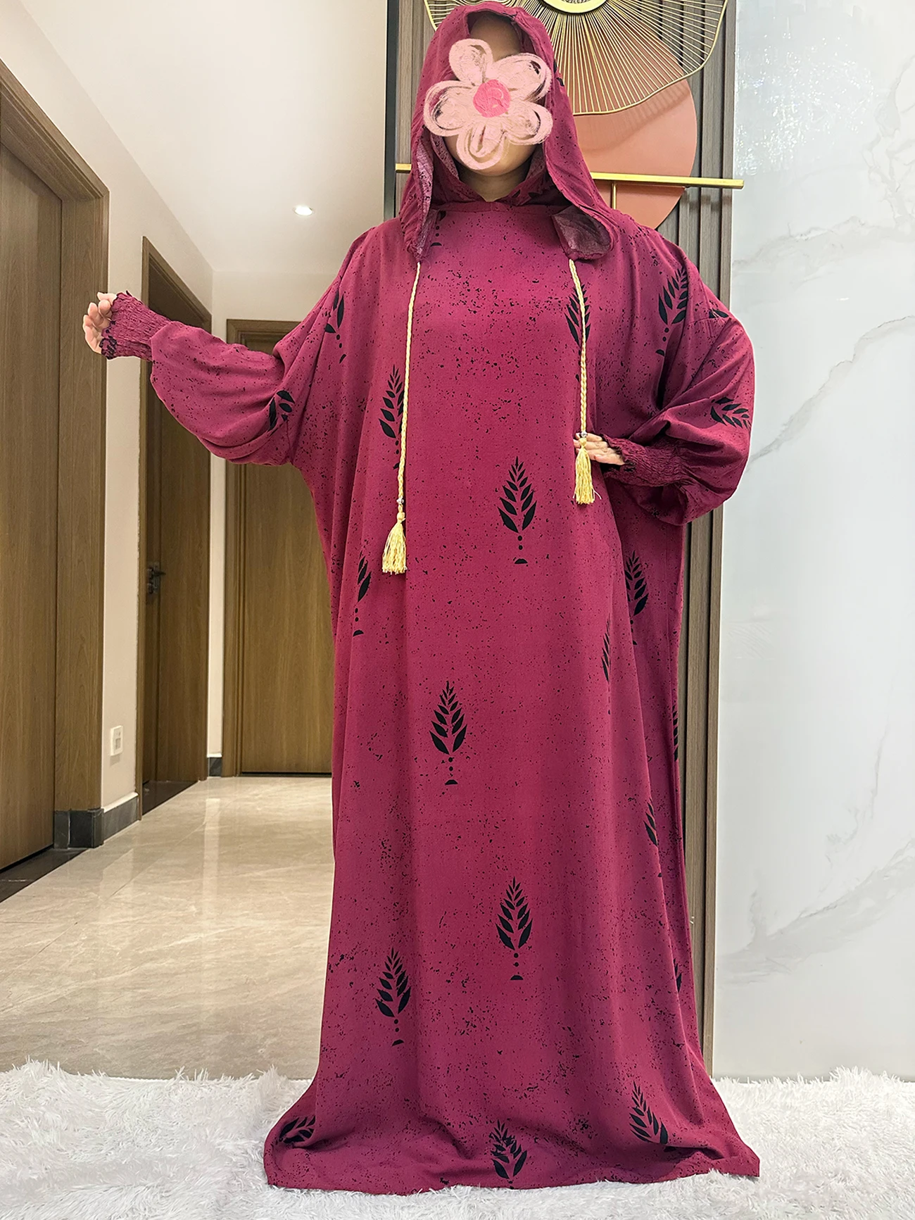 New Ramadan Garment Muslim Two Hat Abaya Dubai Turkey Islam Prayer Clothes Floral Cotton Fabric Dresses Islam Women Dress Kaftan