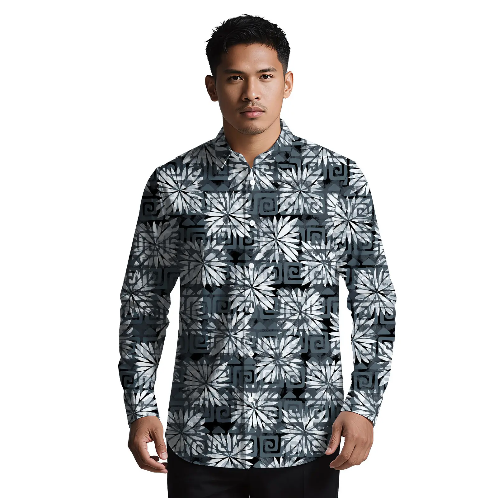 Christmas Custom Images Polynesian Tribal Design Men Button T-Shirt Samoan Tattoo Design Men's Clothing Hawaiian Aloha Shirts