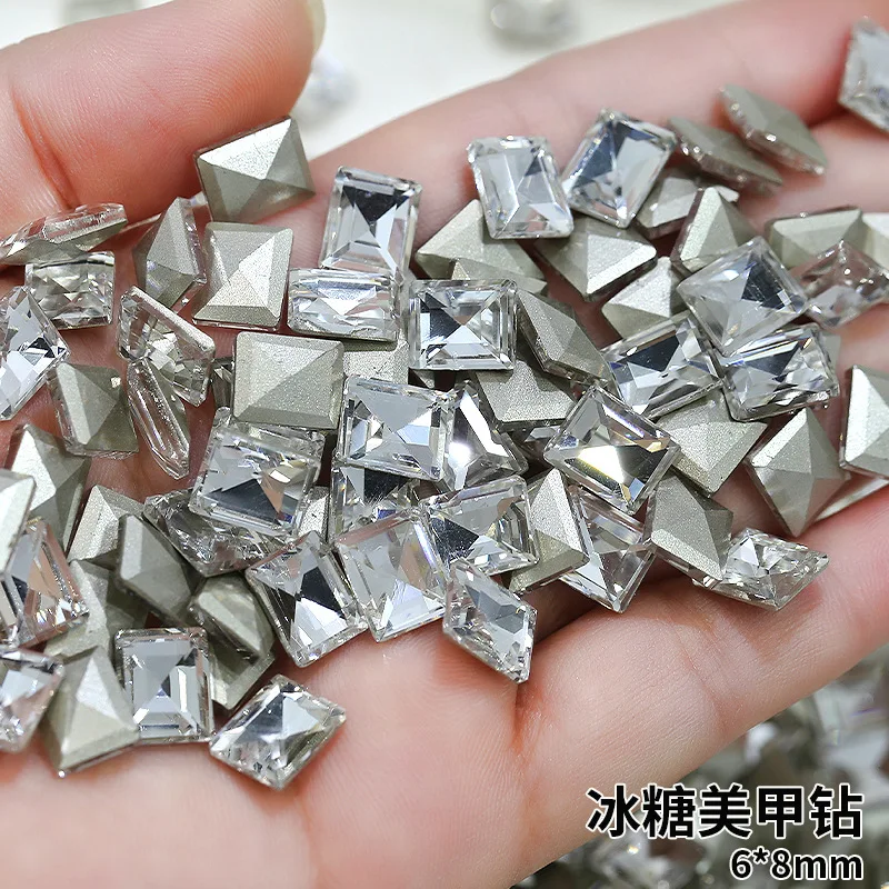 30 STKS Sparkle Wit Helder Suiker Kubus Rechthoek Puntige Diamanten Glas Nail Art Steentjes Decoraties Manicure Glanzende Ornamenten