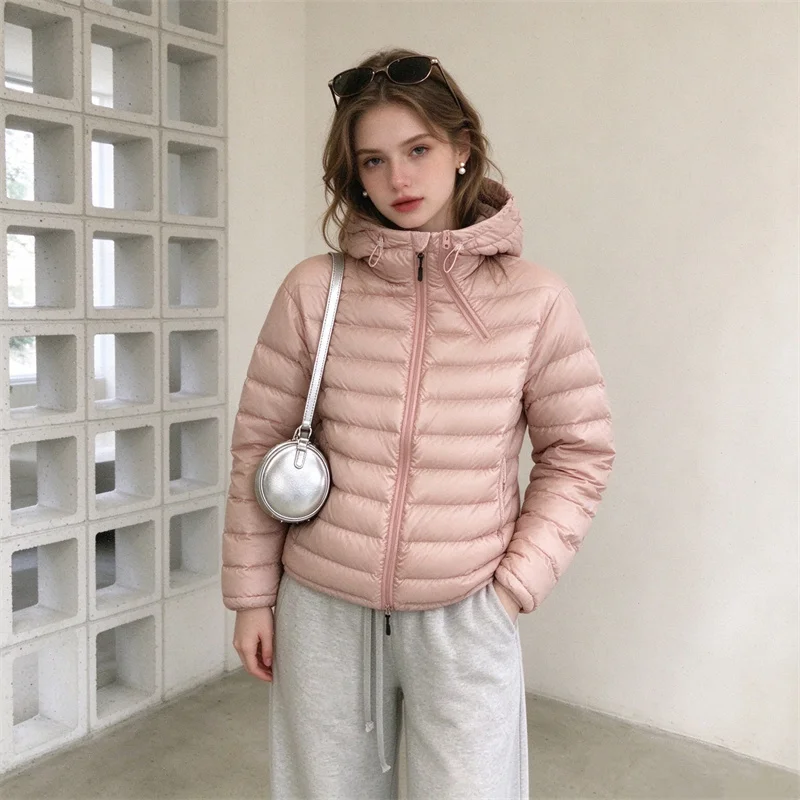 Women 90% White Duck Down Jacket Hooded Quilted Lightweight Short Warm Puffer Outerwear