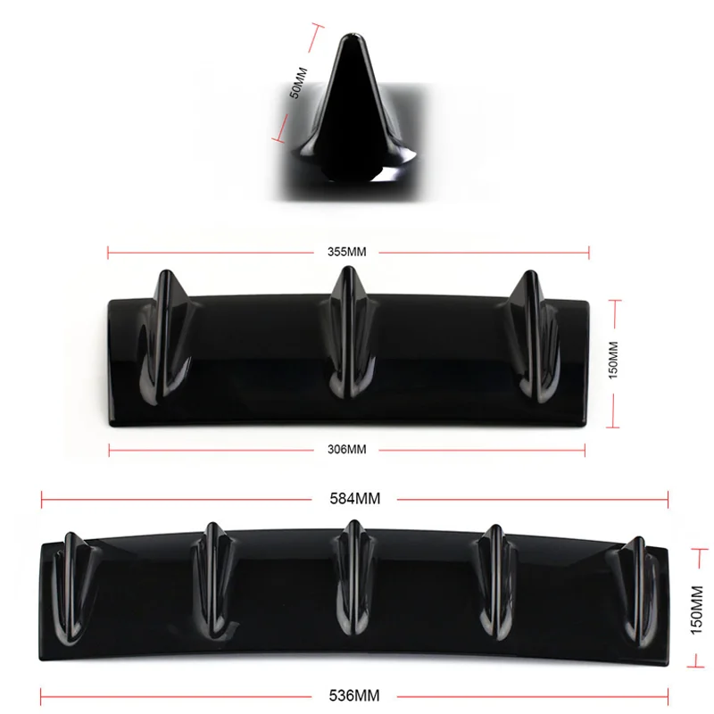 3/5 Shark Fin Car Rear Bumper Lip Diffuser Spoiler Sticker Protector Decoration Modified Anti-Collision