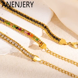 ANENJERY 316L Stainless Steel Colorful Shiny Zircon Adjustable Bracelets For Women Exquisite Special Jewelry Gifts