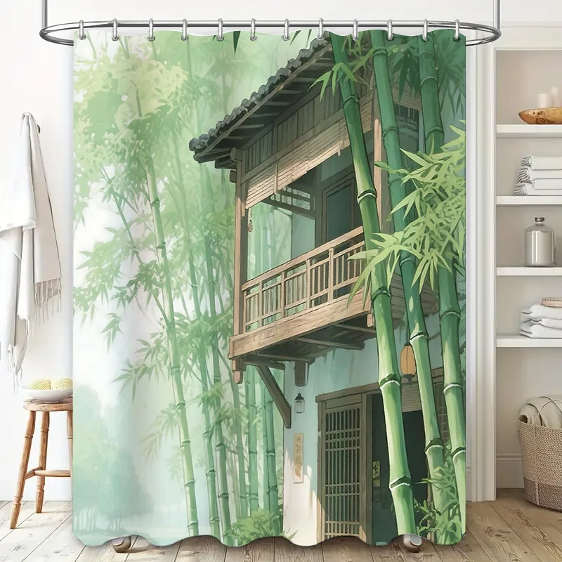 

Элегантная занавеска для душа с бамбуковой лесной сцены — домашний декор в стиле природы, водонепроницаемая и прочная, идеально подходит для ванных комнат, легко чистится