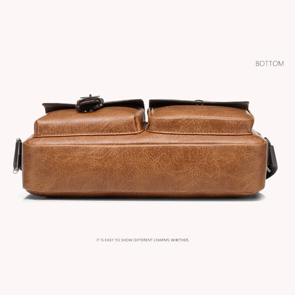 

Vintage PU Leather Solid Color Messenger Bag Men Multi Pockets Small Handbags