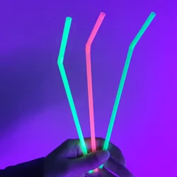 100pcs Neon Colored Plastic Drinking Straws Glow in UV Flexible Disposable Friendly Bendy Straws Glow Birthday Party Supplies