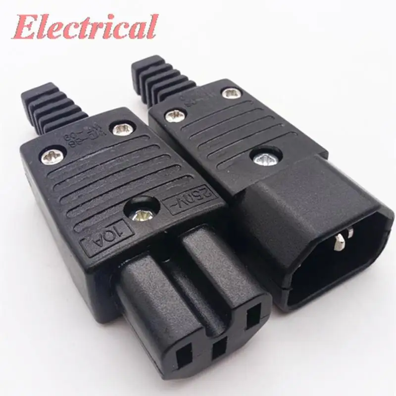 1 pair Power Connector 250V 10A IEC 320 C14 Connector to IEC 320 C15 Socket Black 3 Terminals Male To 3 Terminals Female