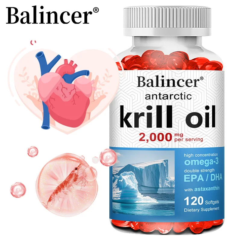 

Капсулы с антарктическим крилевым маслом 2000 мг - Омега-3 EPA/DHA и астаксантин, поддержка здоровья мозга и сердца, здоровье сердечно-сосудистой системы