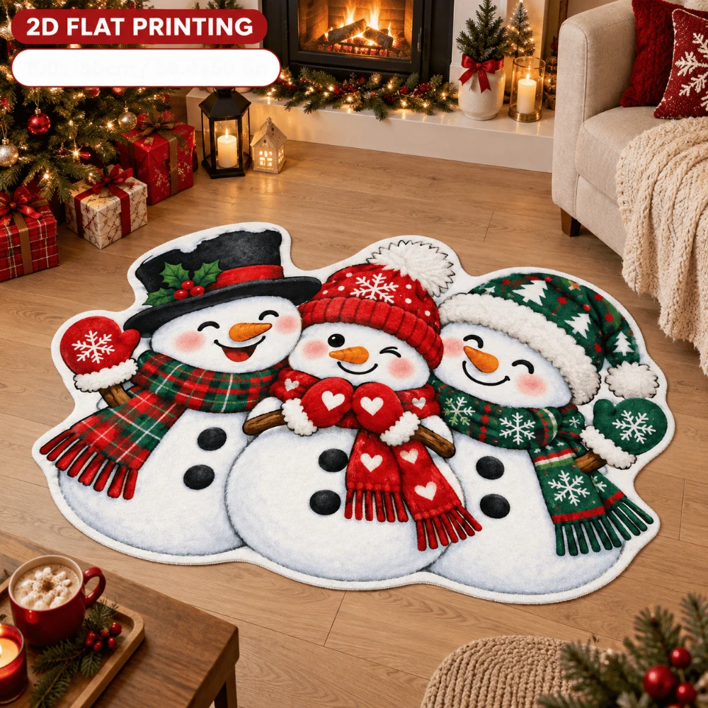 Transform Your Space Festive Snowman Family Shaped Floor Mat Cute Cartoon Holiday Gift Area Rug Decor Welcome Holiday rug