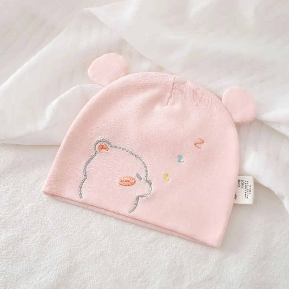 Headwear Print Boneless Muslin Hats Cartoon Bear Cotton Newborn Hats Elastic 0-3 Months Baby Fetal Cap Autumn