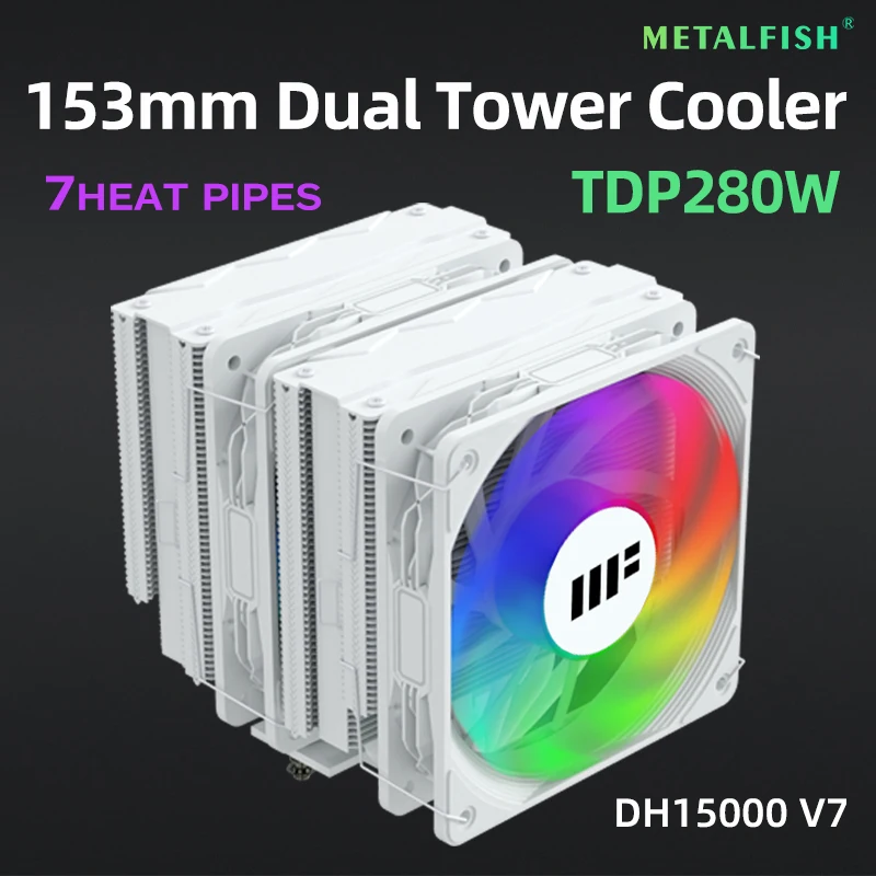 

Кулер для процессора Metalfish DH1500, высота 153 мм, 7 тепловых трубок, TDP, 280 Вт, двойной башней, двойной вентилятор для Intel 1851/1700/AM4/AM5 9800X3D