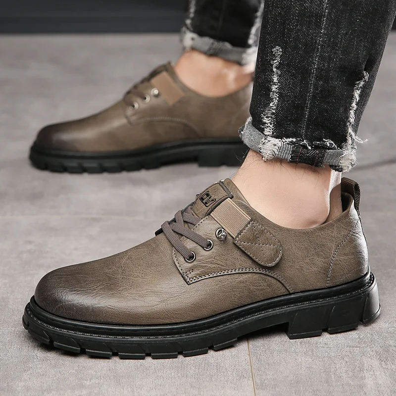 

Men's Casual Breathable Leather Shoes Soft Bottom Anti-slip Cowhide Business Style Workwear Comfortable Leisure Footwear