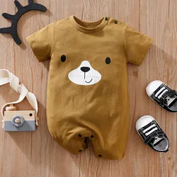 Newborn Clothes Cute Cartoon Brown Bear Printed Cotton Comfortable And Soft SummerBoys AndGirls 0-18 Short Sleeved Baby Jumpsuit