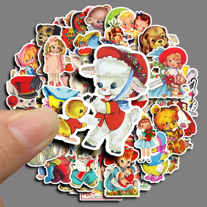 10/30/50PCS Retro Showa Style Doll Animals Cartoon Sticker DIY Phone Laptop Luggage Skateboard Graffiti Decals Fun for Gift