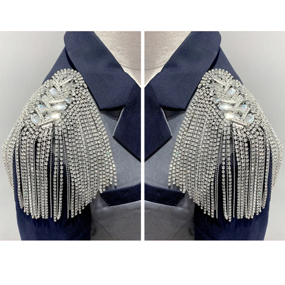 Useful Popular Shoulder Jewelry Tassel Rhinestones Epaulettes Gold Silver Brooch Epaulet Brooches