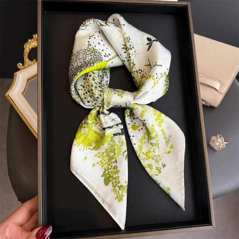 

70CM Elegant Women Scarf Square Satin Silk Scarf Forest Deer Print Bandana Fashion Neck Hair Scarf Ribbon Daily Wear Ladies Gift