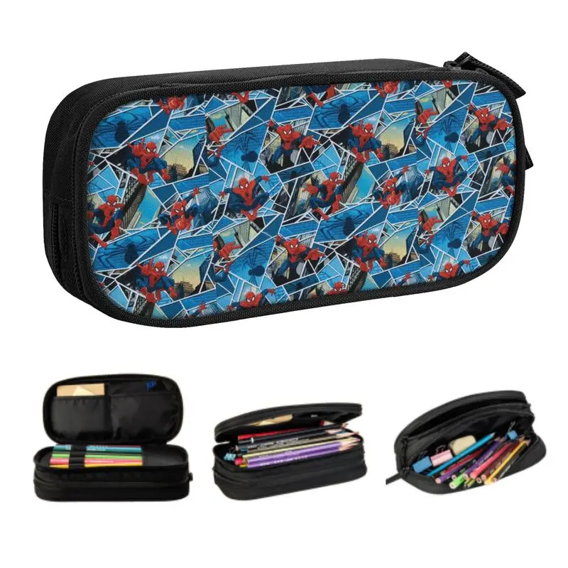 Custom Spider Cobweb Hero Kawaii Pencil Cases Girls Boys Large Storage Spider Man Pencil Box Students Stationery