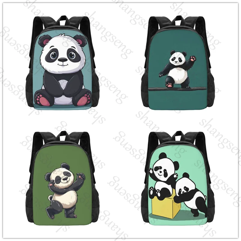 

punny pandas cute Large capacity printed schoolbag boys and girls backpack teenagers students leisure travel commuter backpack