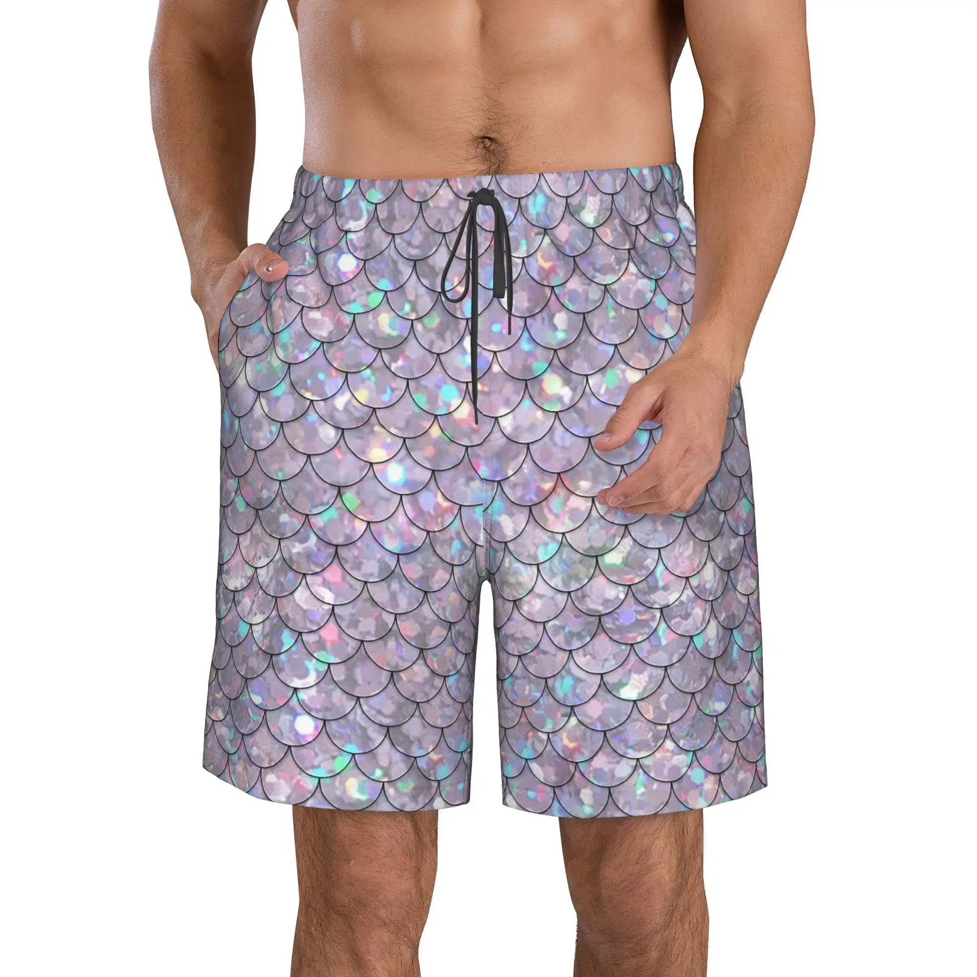 Fish Scale Dazzling Scales Trunks Beach Board Shorts Casual Quick Dry Swim Summer Men Pants