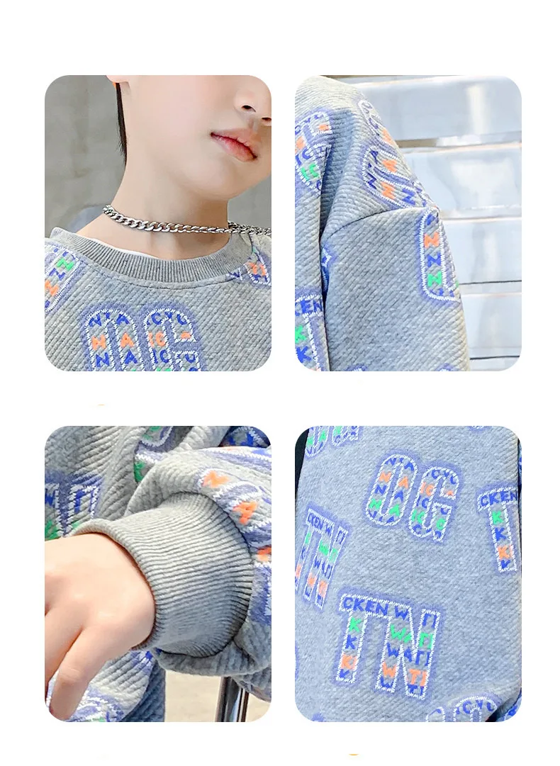 Kinder Frühlings- und Herbstmode Bedruckter Pullover Sweatshirt Baumwolle Kinder Locker Lässig Koreanische Teenager-Jungenkleidung Alter 4 bis 14 Jahre – Detail 9
