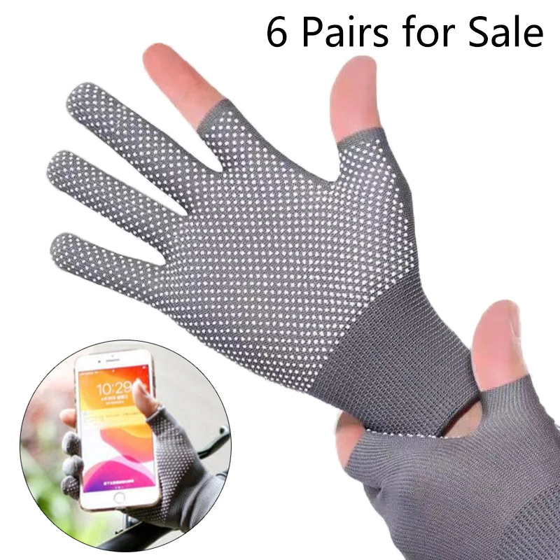 6pairs Gloves Thin Labor Protection Wear-Resistant Nylon Work Breathable Glue Non-Slip Packing Work Mold Handling Outdoor Riding