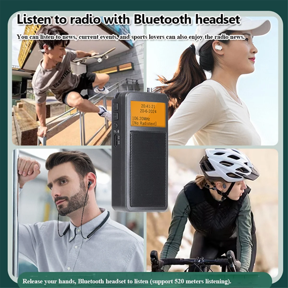 

A10I Portable Bluetooth Radio Pocket Mini FM Stereo Radios Wireless Bluetooth Speaker with Alarm Clock for Elder Outdoor