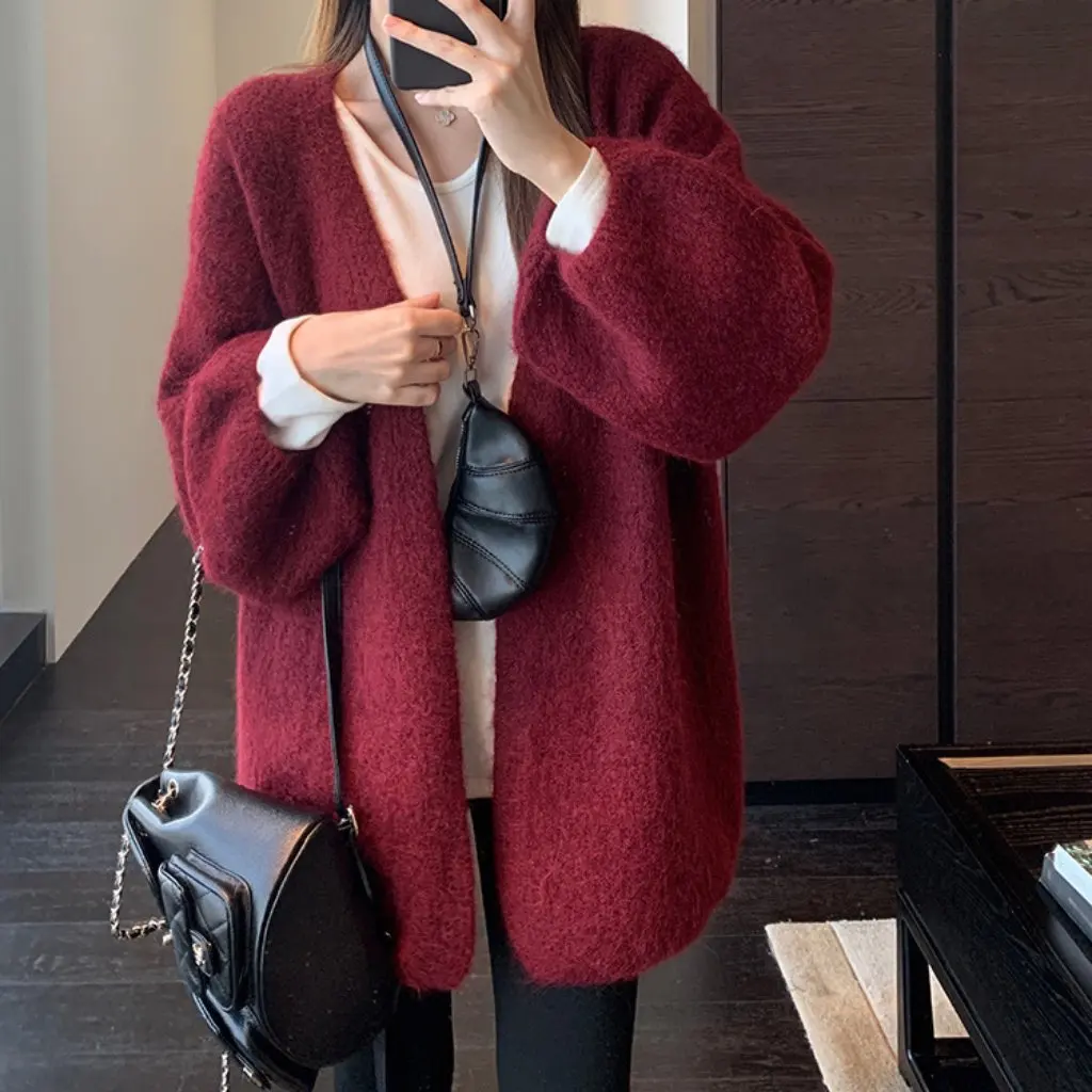 

Women's Loose Slim Knitted Cardigan Upper Body "Paper Man" Lazy Fashionable Sweater for Autumn And Winter New F110923