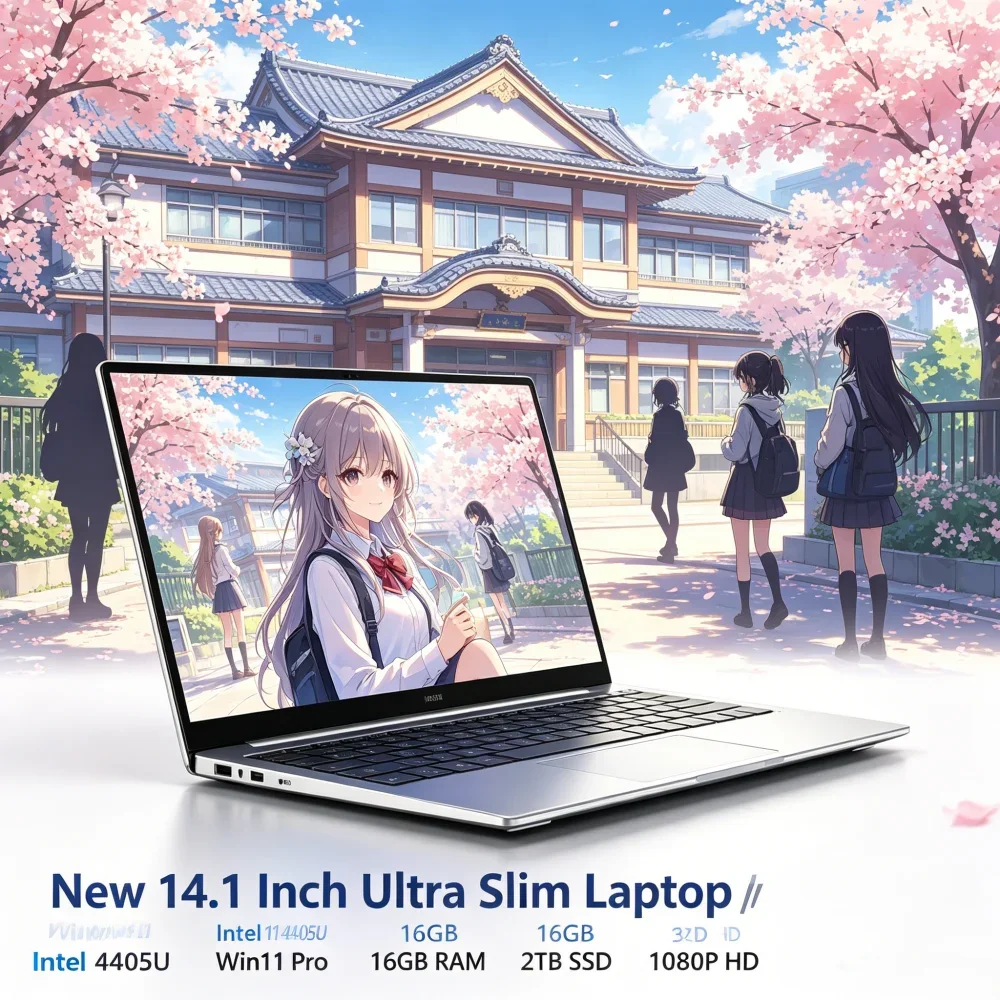 

2026 New 14.1" Ultra Slim Laptop Intel 4405U Win11 Pro 16GB RAM 2TB SSD 1080P FHD Office & Game Notebook