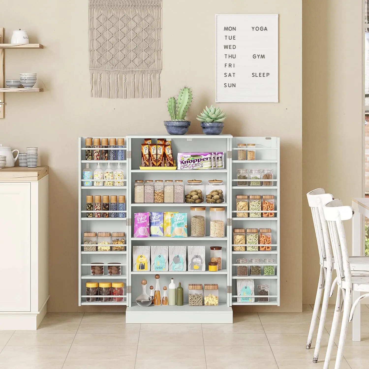 Armoire de Rangement de Cuisine de 41 Pouces, Garde-Manger avec Portes et Étagères Réglables pour la Cuisine, le Salon et la Salle à Manger