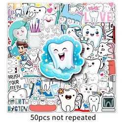 50Pcs Cute Cartoon Protect Tooth Stickers Brushing Pattern Molar Toothbrush Shape Sticker Dentistry Graffiti Gift Clinic Decor