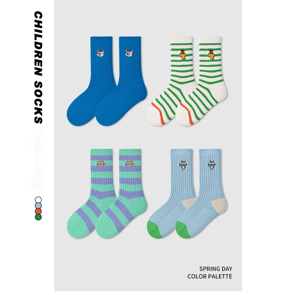 MILANCEL 4 Pairs a Lot 2024 Spring New Kids Socks Cartoon Girls Cotton Sock Boys Socks