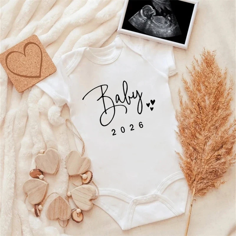 Baby Announcement Coming Soon 2026 Newborn Baby Romper Summer Boys Girls Bodysuit Body Pregnancy Reveal Clothes Infant Jumpsuit