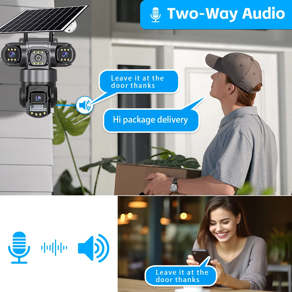 كاميرا 4G تعمل بالطاقة الشمسية، عدسة ثلاثية لاسلكية، كاميرا ويب IP بشاشة ثلاثية، بطارية منخفضة، كاميرات AOV، حماية أمن المنزل الذكي CCTV