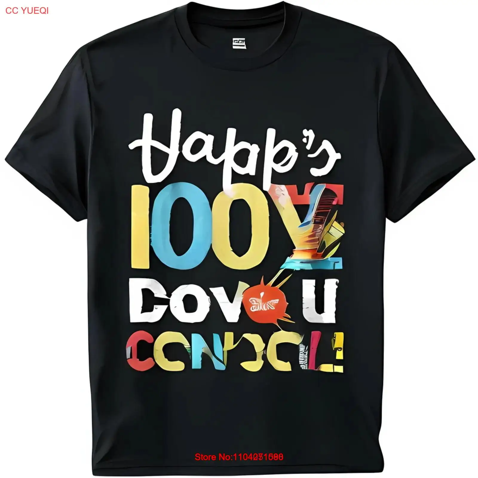 Vibrant Black Tee Shirt with Bold Happy s 100% Graphic & Love You Council Design