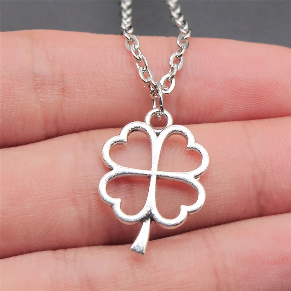  Antique Silver Color 24x17mm Clover Pendant Necklace For Women