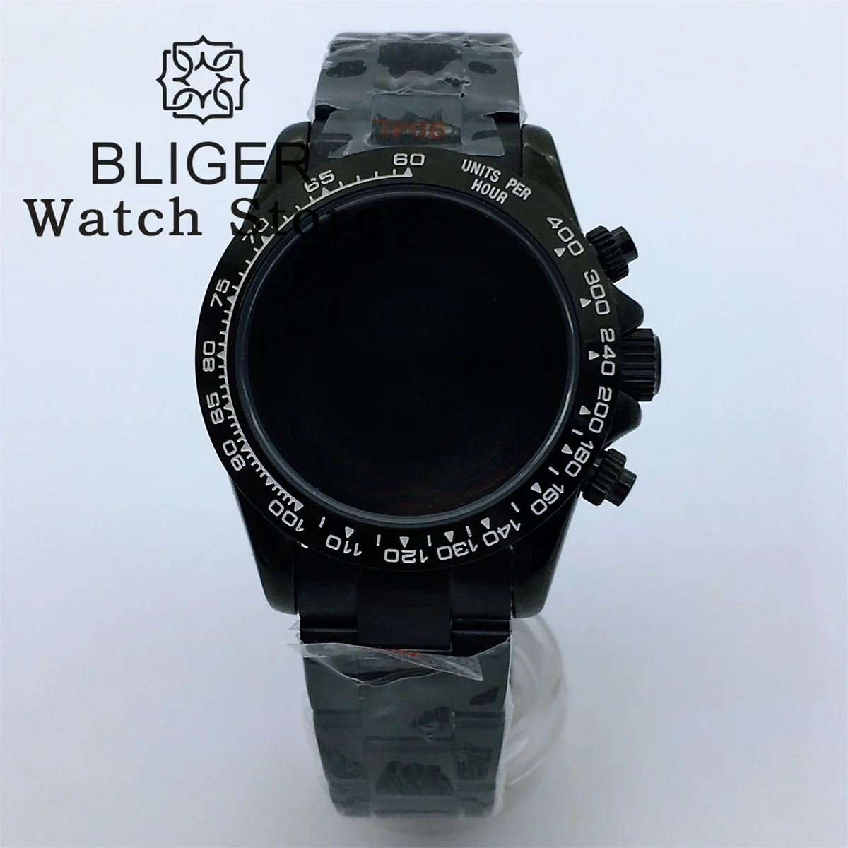 BLIGER 39mm For VK63 Movement Case Japan Quartz Chronograph Multi-functional Sapphire Crystal Stainless Steel Bracelet