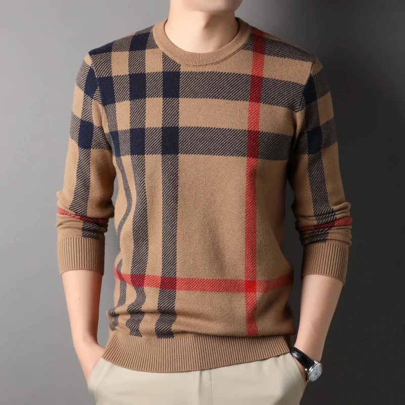 

New Luxury Brand Men's Knitted Pullover O-Neck Striped Jacquard Sweater Autumn Winter Fashion Versatile Warm Trend Men's Wear
