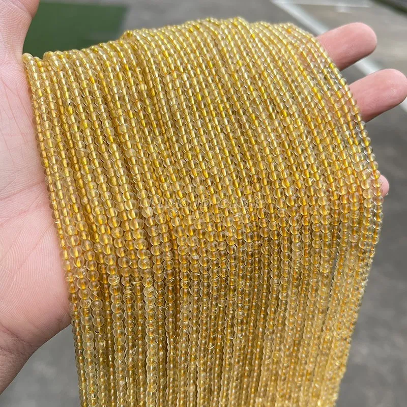 주얼리 제작용 루즈 스페이서 작은 원형 비즈, 천연석 금 루티드 쿼츠 비즈, DIY 목걸이 팔찌 액세서리, 3mm