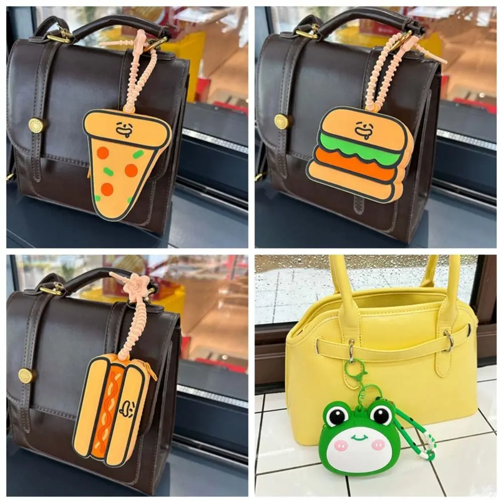Shopping Portable Hamburger Coin Purse Waterproof Hot Dog Cartoon Silicone Wallet Mini Key Ring Green Frog Storage Bag Car Key