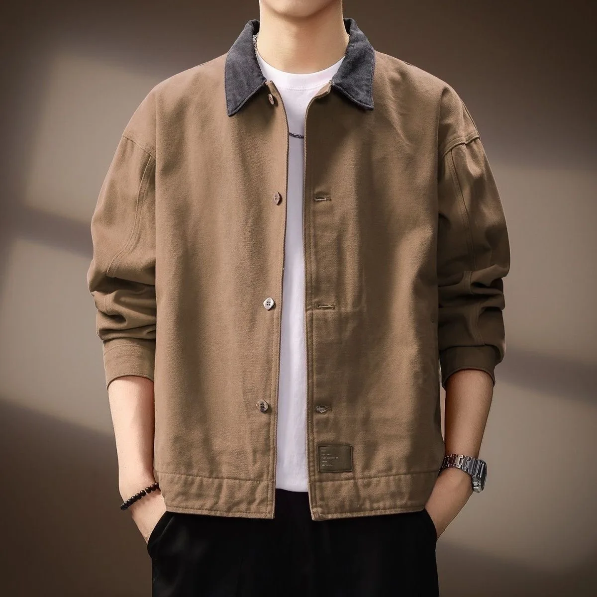 New Spring/Autumn Fashion Solid Color American Retro Sports Work Jacket Men's Casual Loose Plus Size High Quality Coat M-4XL