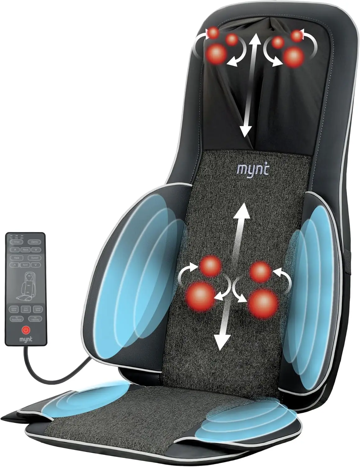 

Shiatsu Neck and Back Massager for Chair with 10 Kneading Nodes, Heat, Portable Spot Massage Pad (Black)