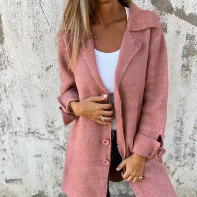 Women\'s Casual Single Breasted Jacket Thicken Wool Blend Stand Collar Single Breasted Pea Coat Soft Cardigan Lapels Jacket Coat