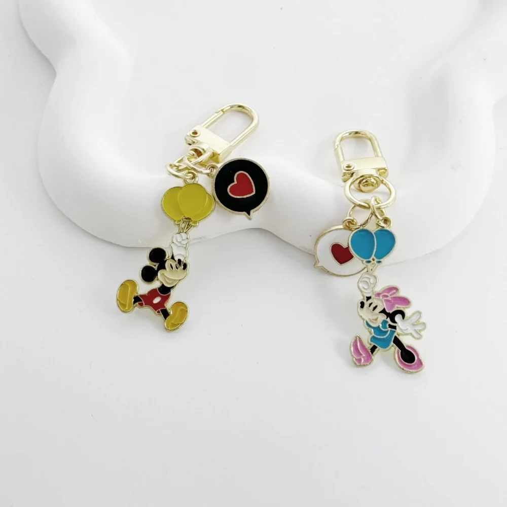 2pcs Disney Mickey Mouse Metal Keychain, Minnie Mouse, Kawaii Bag Pendant Accessories, Cartoon Toys, Gold Color, Gift