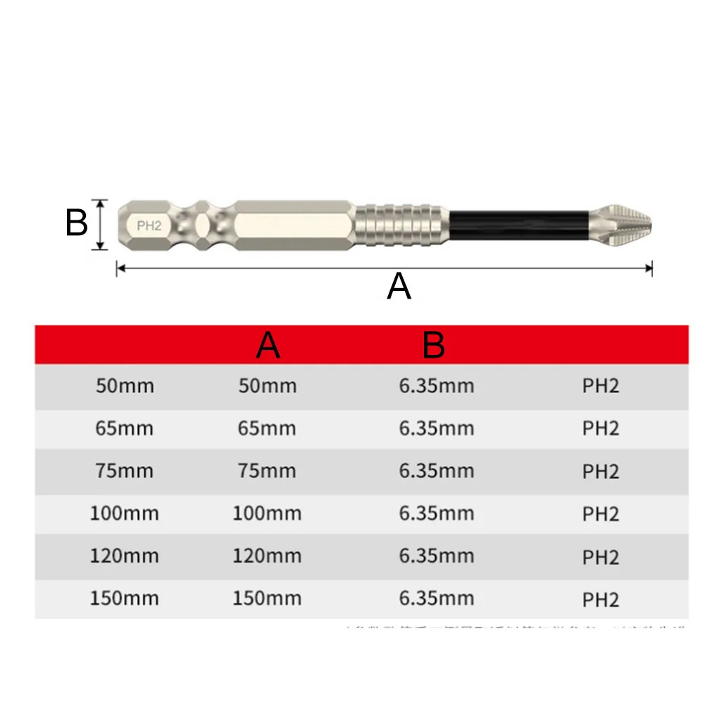 1pcs 25mm-150mm Cross Magnetic Screwdriver Bit Alloy Steel Anti-Slip Long Drill Bits PH2 Hand Tool Anti Slip Cross Screwdriver