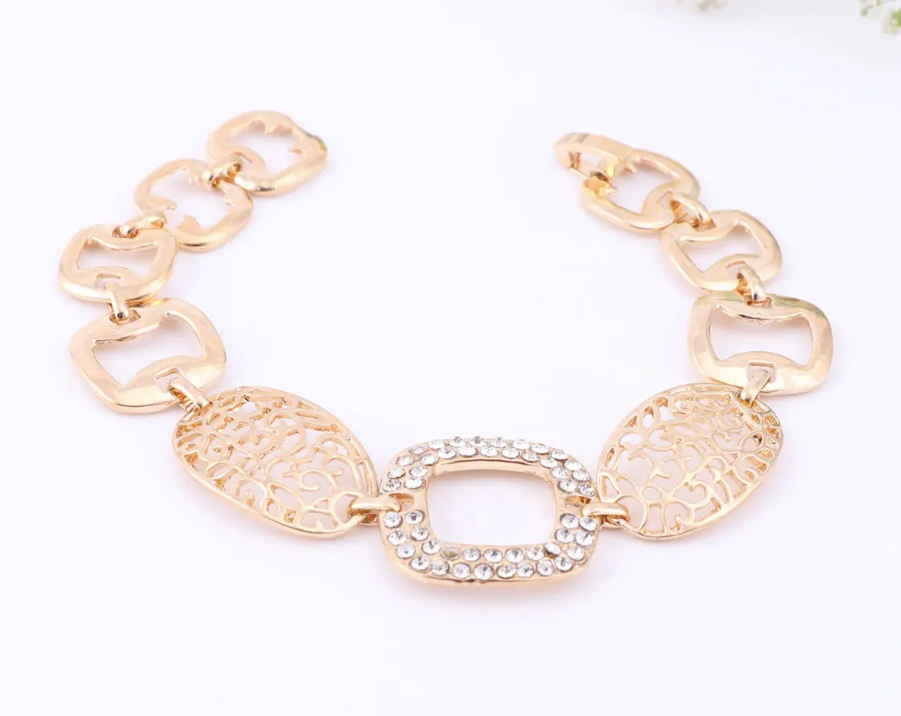 Wedding African Beads Jewelry Sets Collar Necklace Earrings Bracelet Fine Ring For Women Gold Color Party Accessories