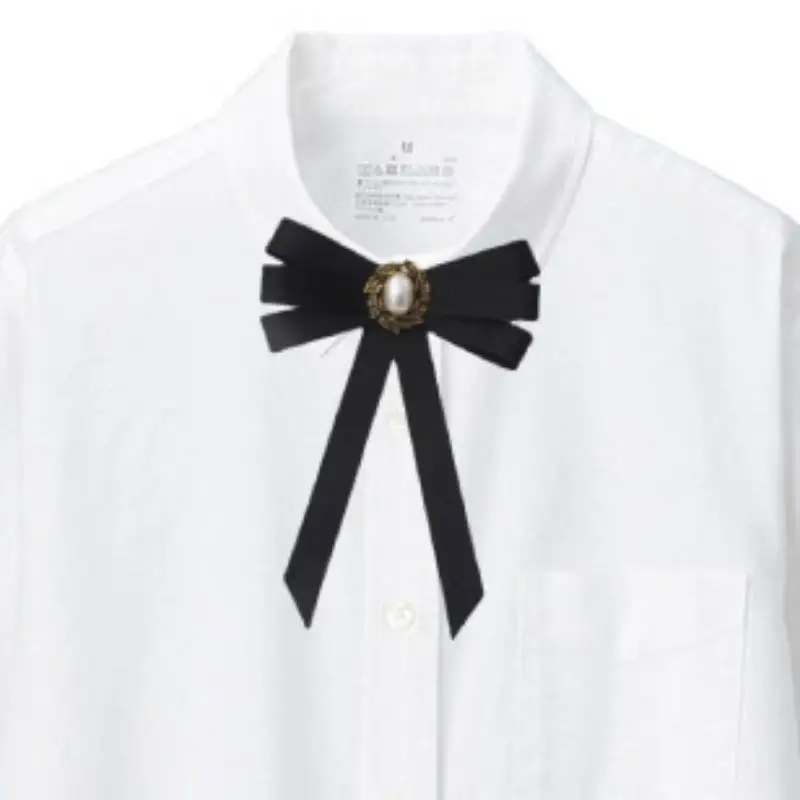 New Threaded Ribbon Bow Tie Brooch Korean College Style Women\'s Uniform Shirts Daily Clothing Accessories Imitation Pearl Bowtie