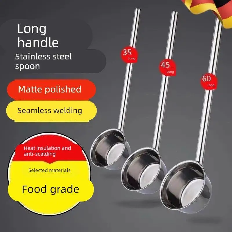 

Половник с длинной ручкой из нержавеющей стали 304 для коммерческих кухонь, суповая ложка для домашнего использования, ложка для воды, большая ложка для ресторана