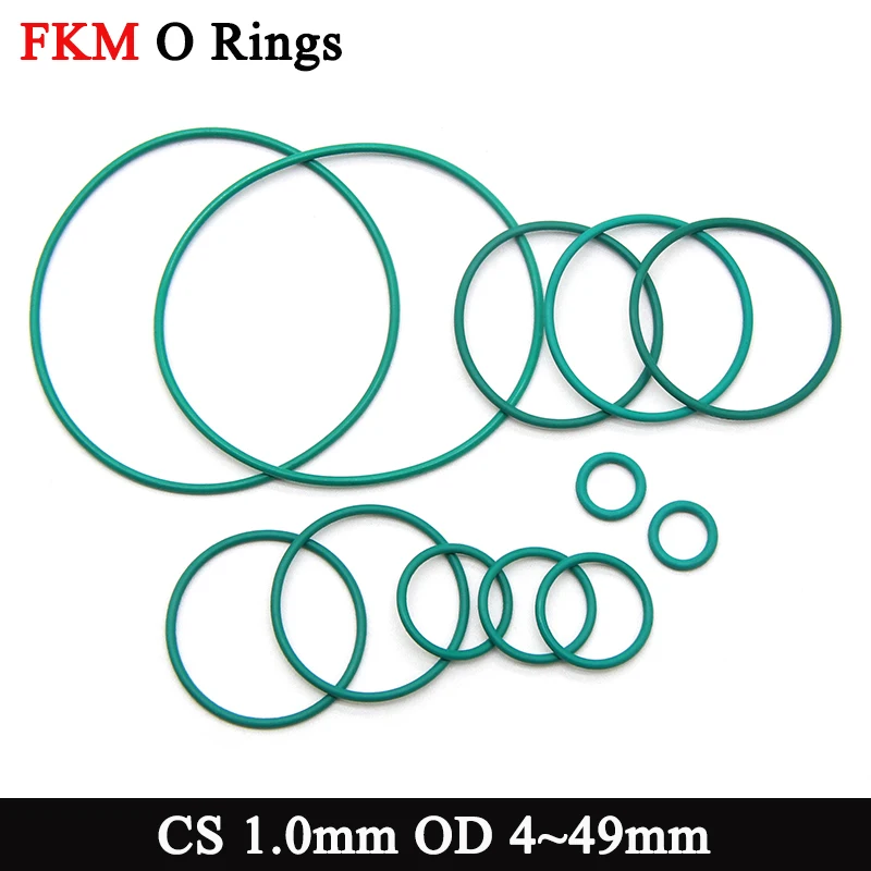 10/50pcs Green FKM O Ring Sealing Gasket CS 1.0mm OD 4~49mm Insulation High Temperature Resistant Fluorine Rubber O Ring Gaskets