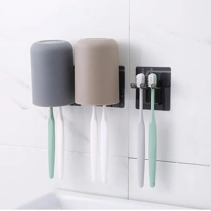 Creative Bathroom  Non Perforated Wall Mounted Hand Wash Cup Holder Toothbrush Anti Fouling Storage Rack Holder Organizer