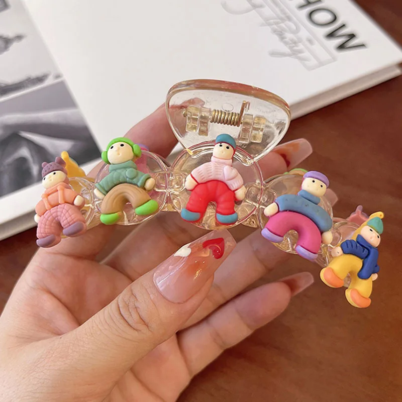 AWAYTR Cute Cartoon Man Hair Claw for Hair Women Crab Hair Clip Rainbow Color Hairpin Acrylic Clip Gripper Barrettes Headwear