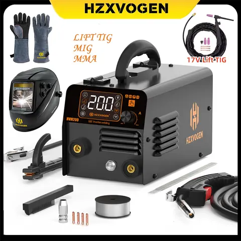 HZXVOGEN 3 in 1 Semi-Automatic Welding Machine MMA/MIG/Lift TIG Inverter Welder Synergy Tools Non Gas Welding Equipment HVM200